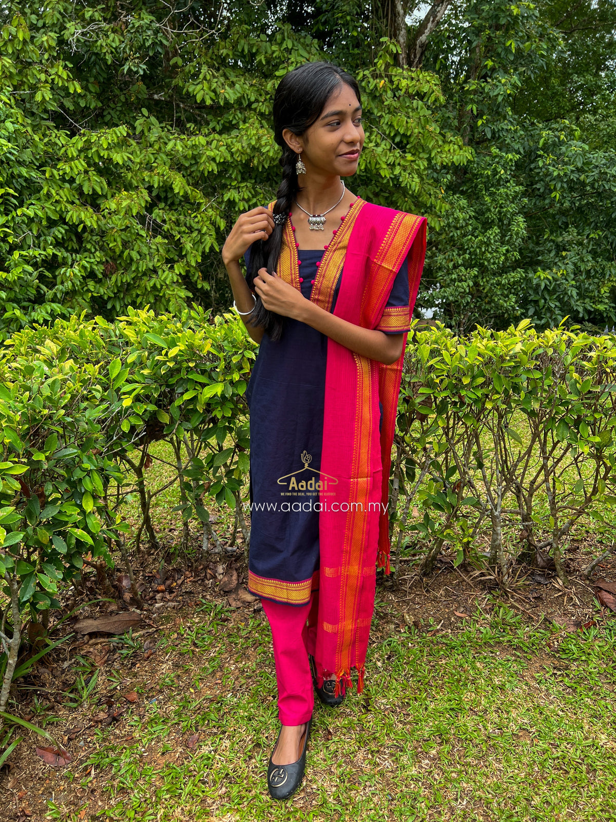 Teen Chudithars -Deep Blue  - Fuchsia Pink