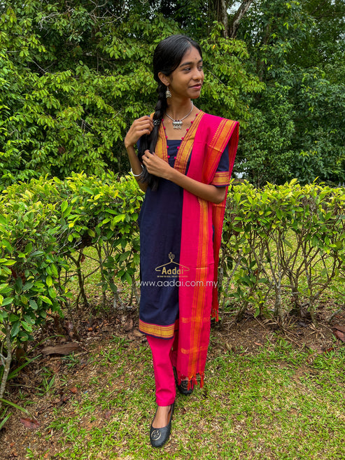 Teen Chudithars -Deep Blue  - Fuchsia Pink