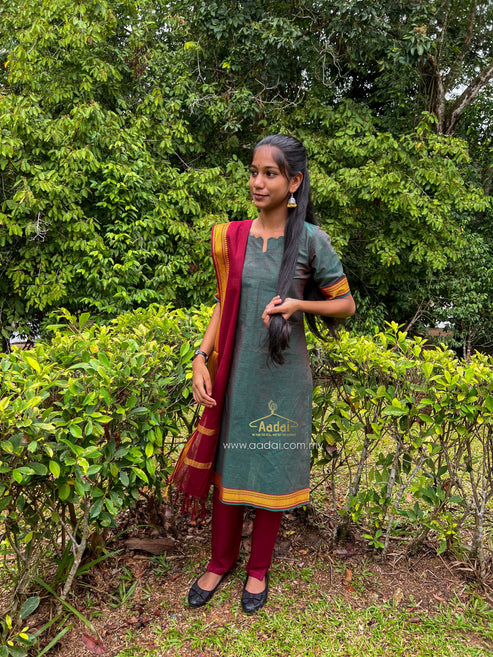 Teen Chudithars - Dusty Teal - Maroon
