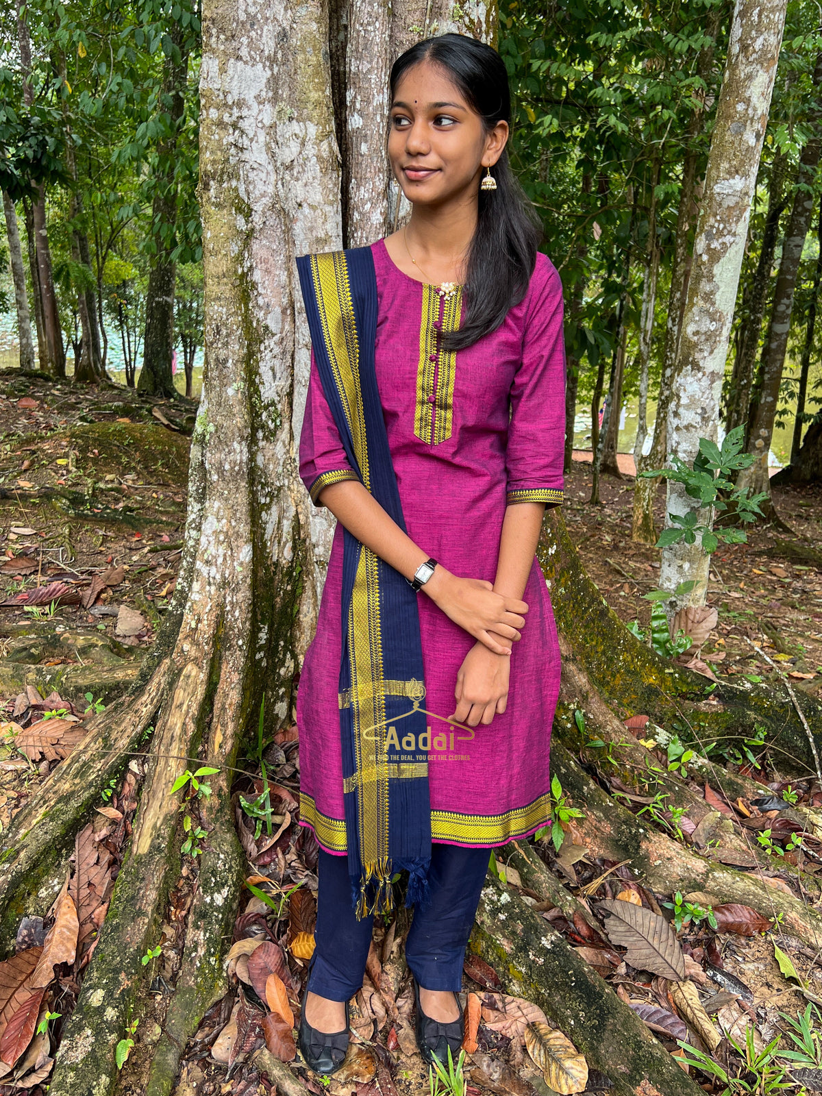 Teen Chudithars - Gold Yellow - Orchid Purple - Royal Blue