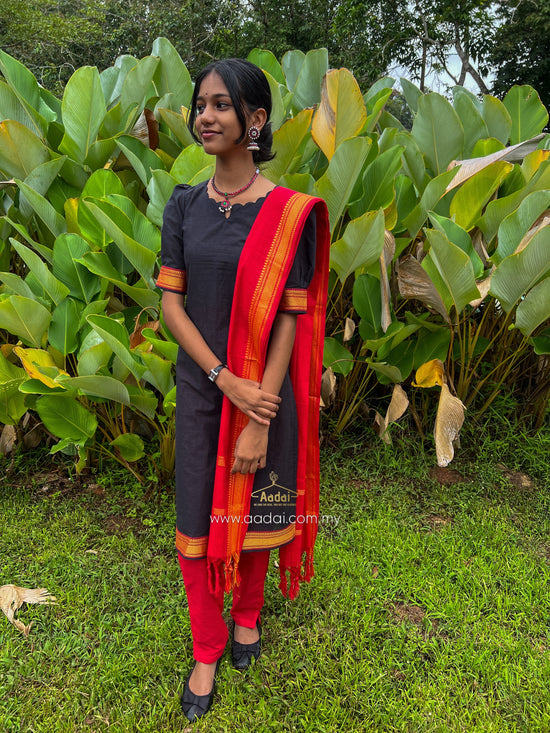 Teen Chudithars - Deep Teal - Red